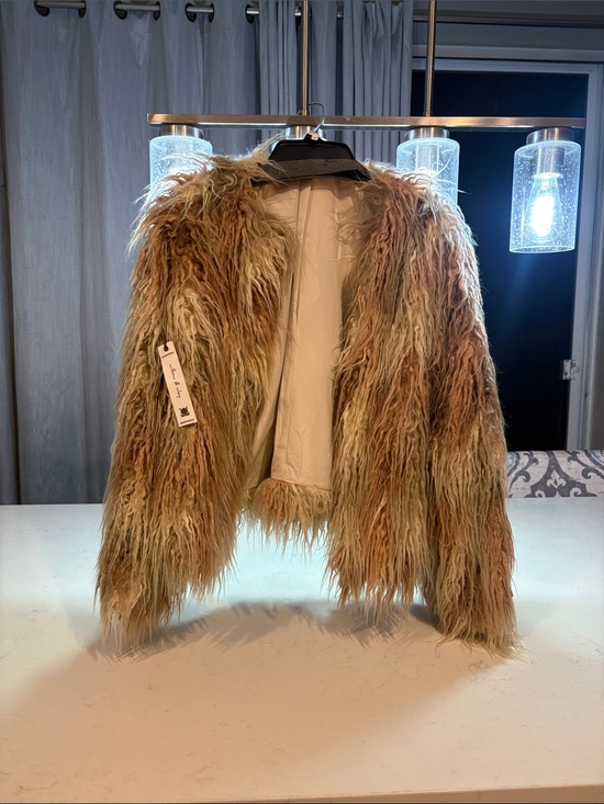 Willow & Clay Jackets & Blazers - Willow & Clay Multicolor Shag Faux Fur Jacket - Tan, Cream, Brown